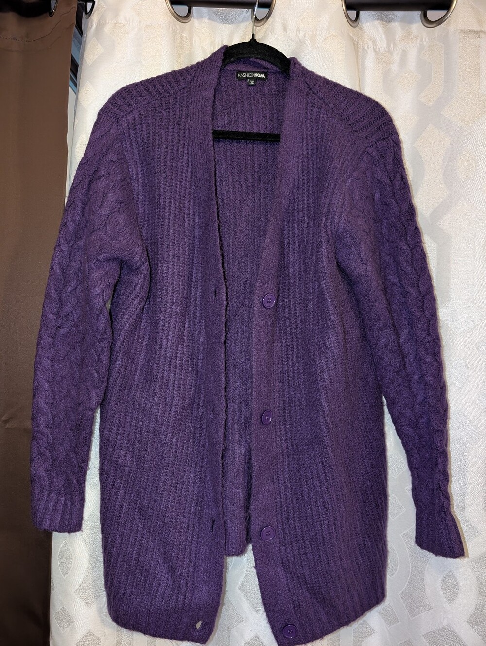 FASHION NOVA Purple Cable Sleeve Button Cardigan Sweater